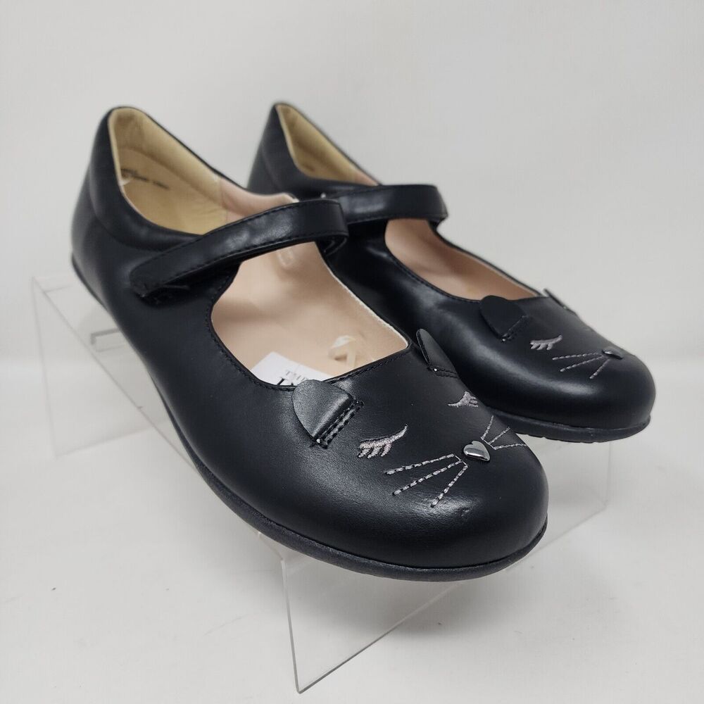 The Childrens Place Shoes Girls 4 Black Cat Embroidered Kitten Face Mary Jane